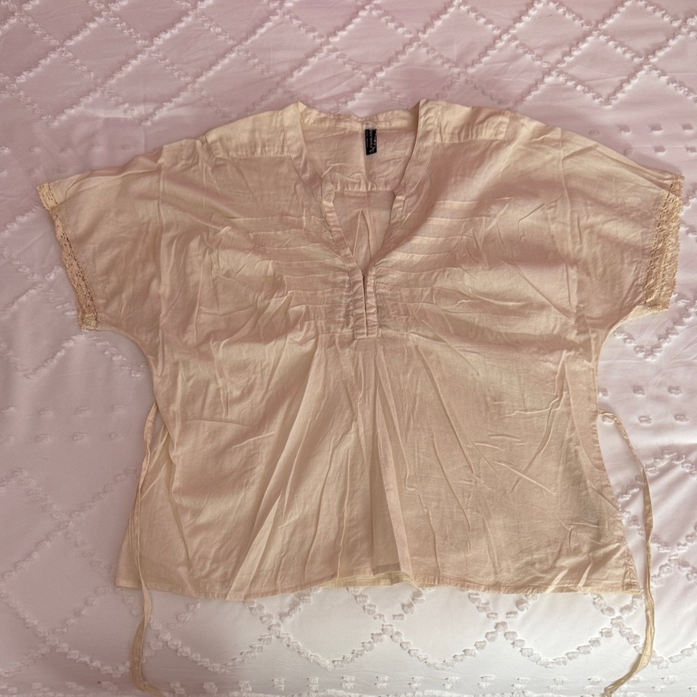 Free People Cream Blouse with Lace Trim